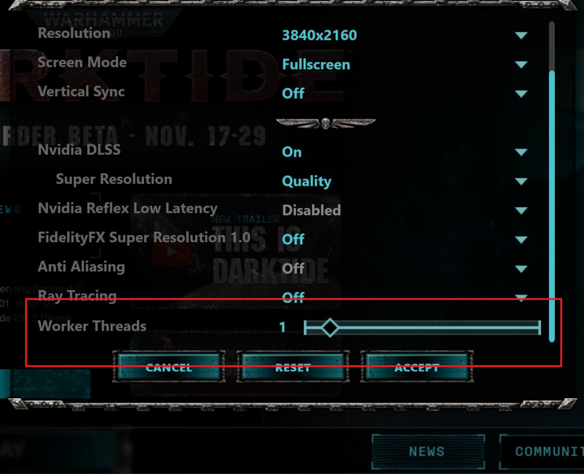 Worker Threads in the Darktide Launcher Settings