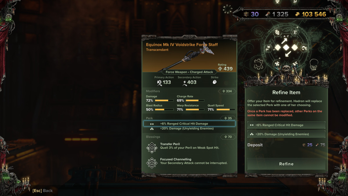 Refine Item screen in Darktide