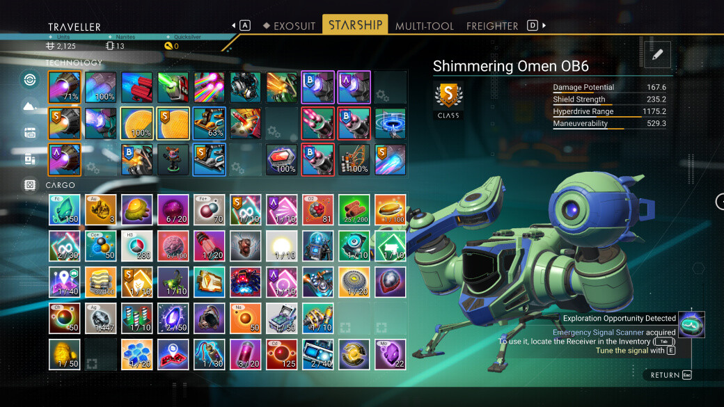 Newly redesigned inventory system in No Man's Sky