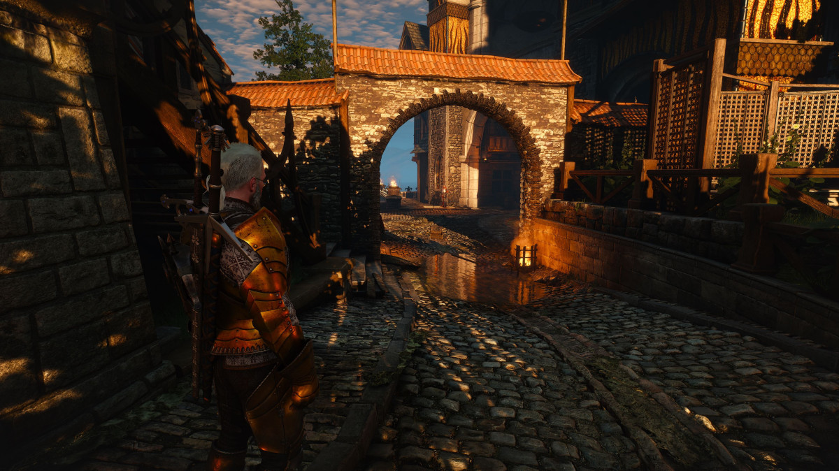 Raytraced reflections, visible in this puddle in Novigrad