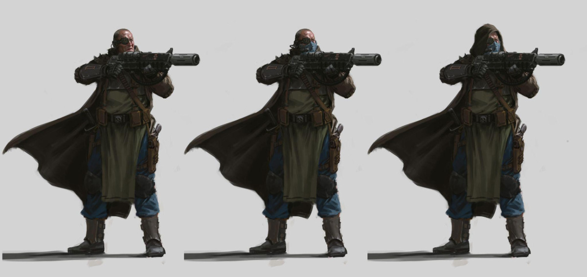 Early concept art for the Veteran Sharpshooter class in Darktide