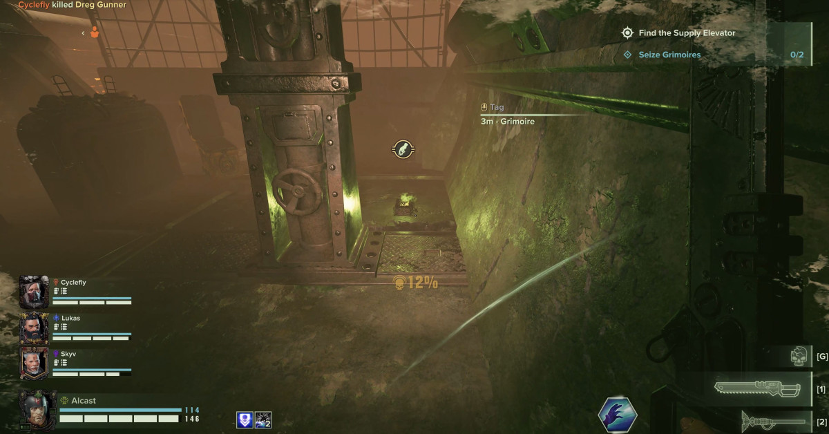 The Grimoire can be found in the corner, behind a pipe