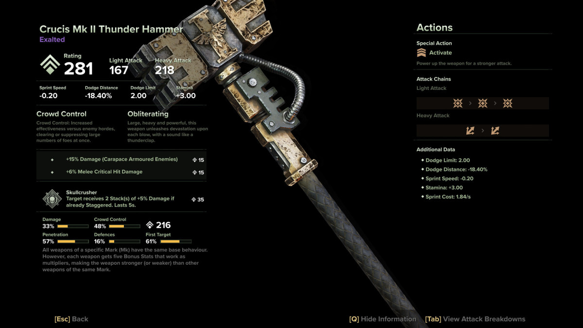 Zealot Thunder Hammer in Darktide