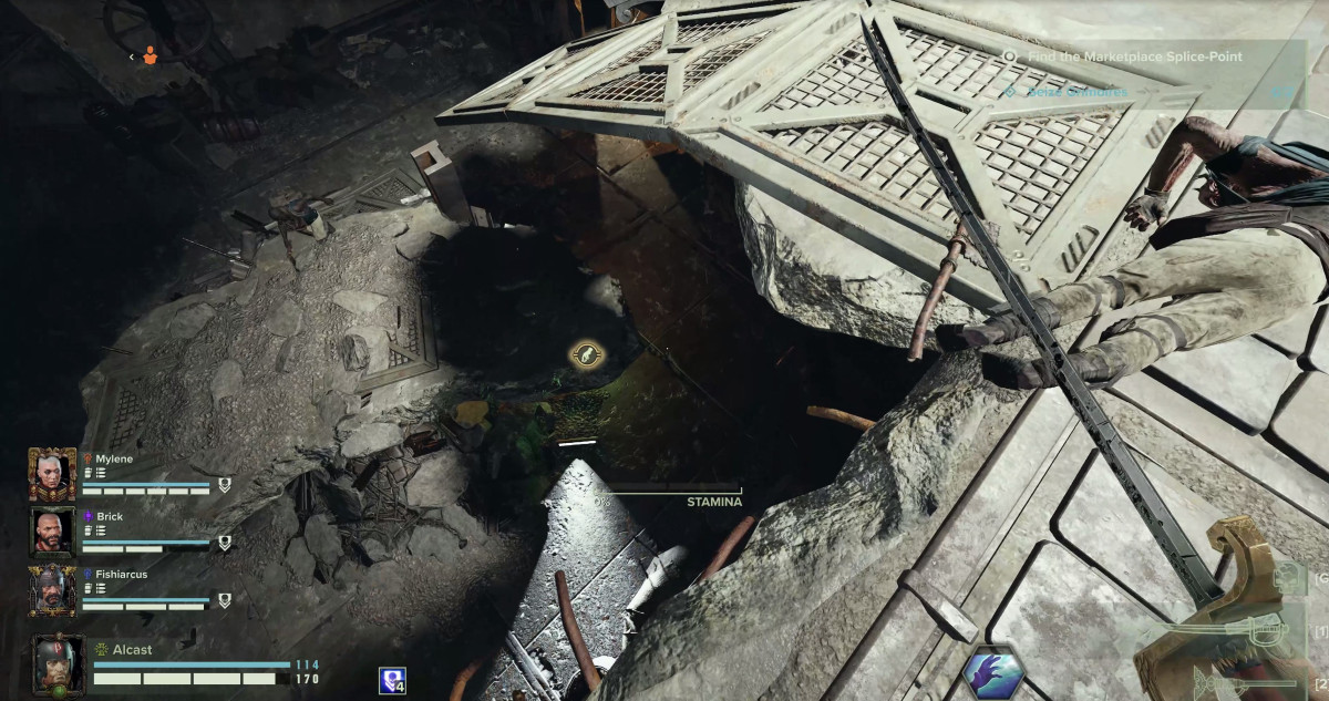 Grimoire Location, below the rubble in the place where you jump down