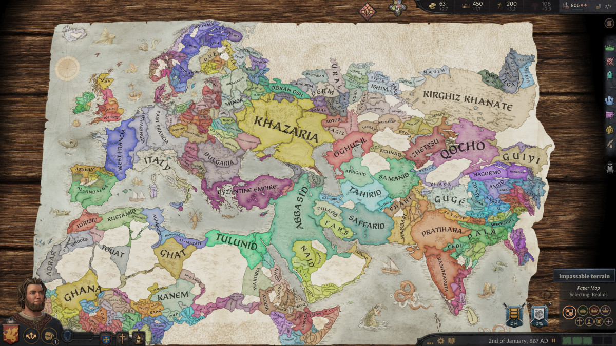 The current game map in Crusader Kings 3